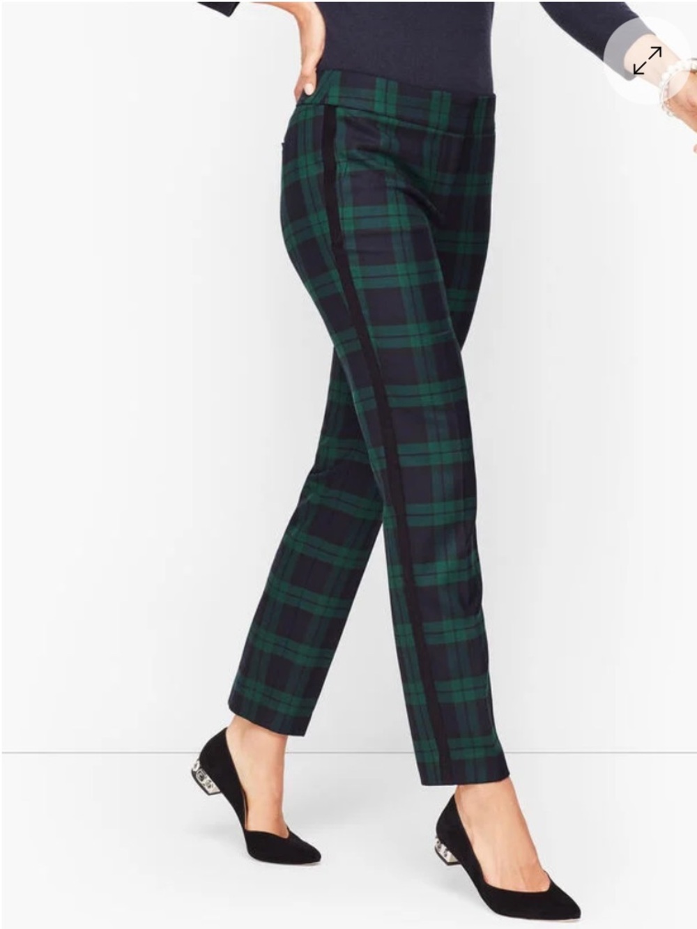 NWT Talbots Hampshire Ankle Pants in classic Black Watch Plaid pattern size 14P
